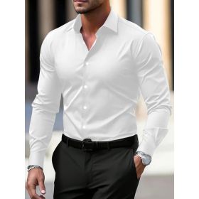 Men's Shirt Business Button Down Shirt Summer Solid Color Long Sleeve Lapel Vacation Shirt Fashion Temperament Casual Tops (Option: White-XL)
